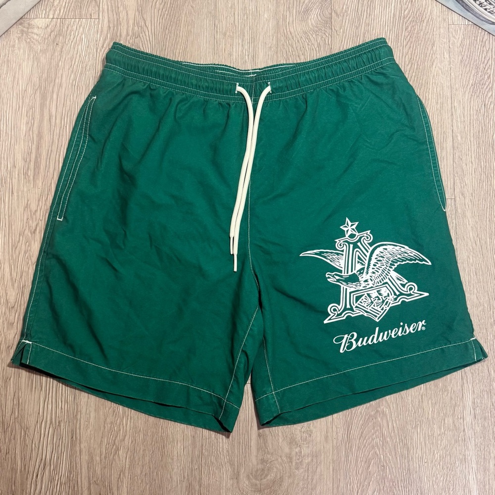 Budweiser By PacSun Anheuser 15" Boardshorts Swim Trunks Shorts Green Men Small